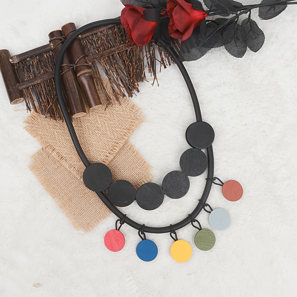 Bohemian Style Color-Block Round Patch Necklace, Trendy Accessory